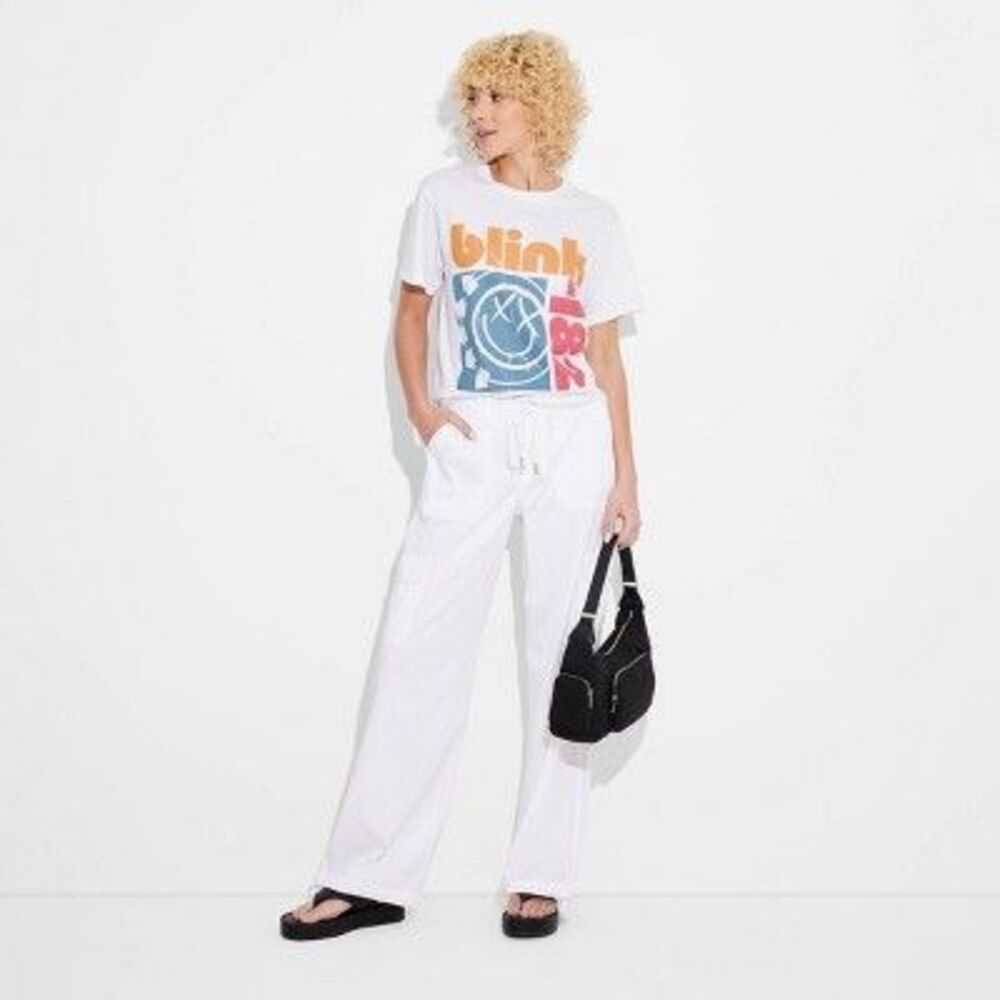 Wild Fable -  Women's Mid Rise Relaxed Fit Full Cargo White